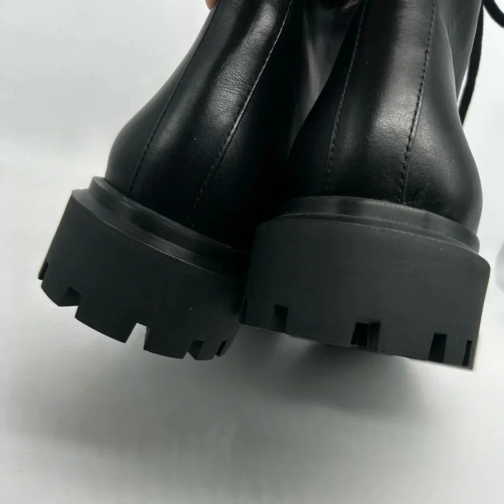 Stuart Weitzman Ultra Lug Black Combat boots Gold Buckles  size 10.5  new